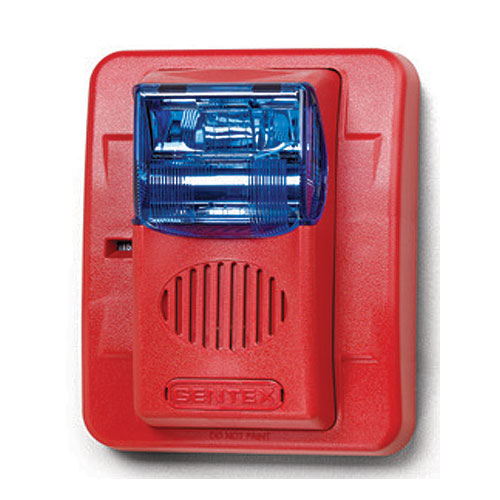 Gentex GECB24PWR GEC3 24VDC Selectable Candela, Low Profile Evacuation Horn/Strobe, Plain (No Lettering), Blue Lens,  Red