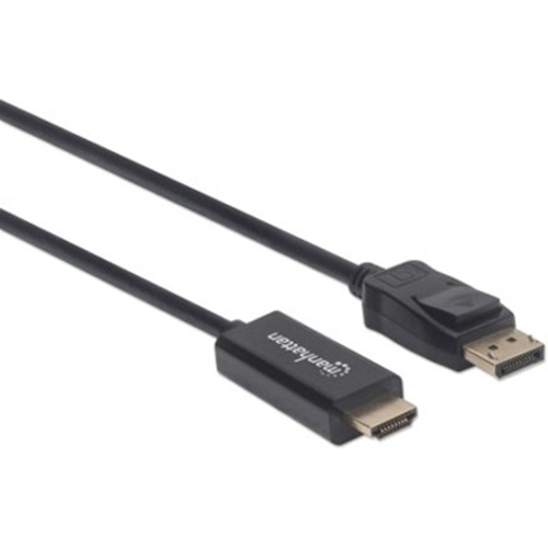 Manhattan DisplayPort 1.1 to HDMI Cable, 1080p@60Hz, 1.8m, Male to Male, DP With Latch, Black, Not Bi-Directional, Three Year Warranty, Polybag