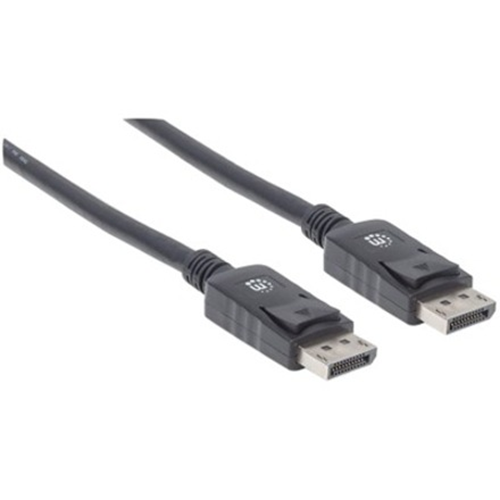 Manhattan DisplayPort 1.2 Cable, 4K@60hz, 2m, Male to Male, Equivalent to Startech DISPL2M, With Latches, Fully Shielded, Black, Lifetime Warranty, Polybag