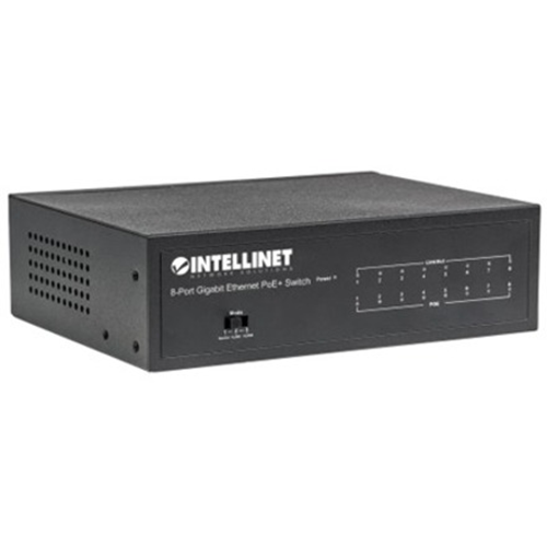 Intellinet 8-Port Gigabit Ethernet PoE+ Switch, IEEE 802.3at/af Power over Ethernet (PoE+/PoE) Compliant, 60 W, Desktop (With 2 Pin Euro Power Adapter), Box