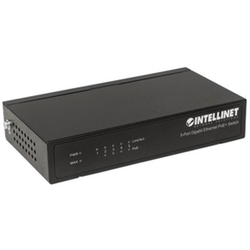 Intellinet 5-Port Gigabit Ethernet PoE+ Switch, 4 x PSE Ports, IEEE 802.3at/af Power over Ethernet (PoE+/PoE) Compliant, 60 W, Desktop (With 2 Pin Euro Power Adapter)