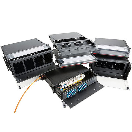 OCC RTS1U-3APB RTS Series Fiber enclosure, rack mount, 1RU, sliding, 3 Adapter Plates, Black