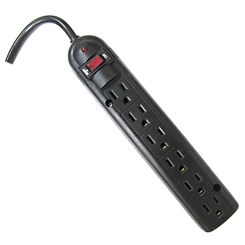 Power Strip 6 Outlet 20ft Cord Black