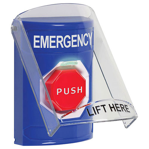 Safety Technology Stopper Station W/Shield, Blue, Turn-To-Reset Ill