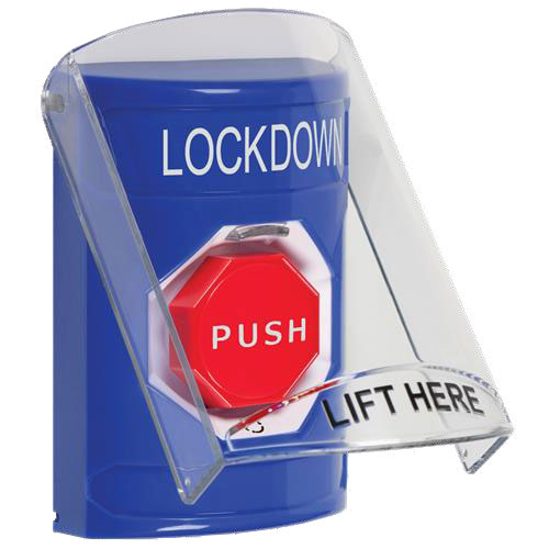 Safety Technology SS24A9LD-EN Stopper Station With Lockdown Label, Turn-to-Reset Illuminated, Cover With Horn, Blue