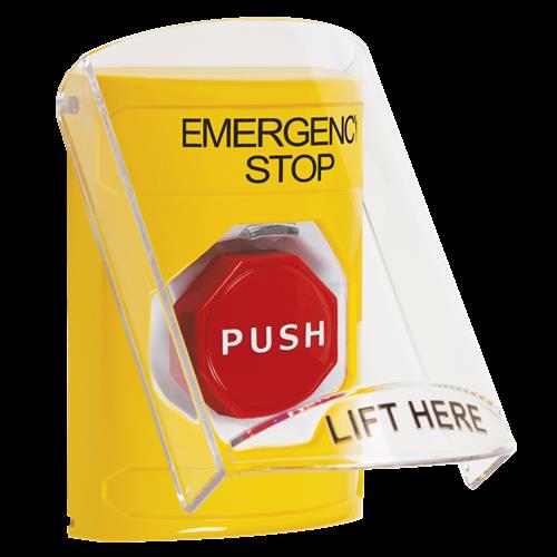 Safety Technology Ylw Btn Shell 6517 Cvr-Emergency Stop Eng Lbl