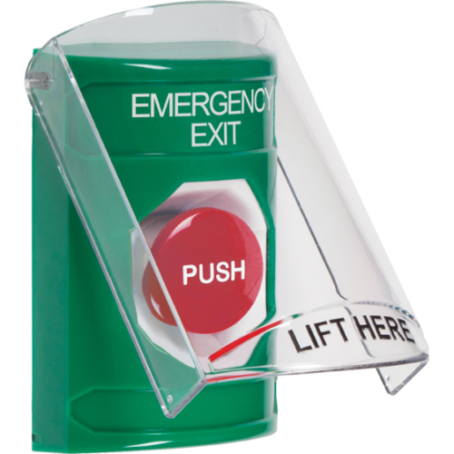 Safety Technology Green Momentary Stopper Station With Shield Emerge