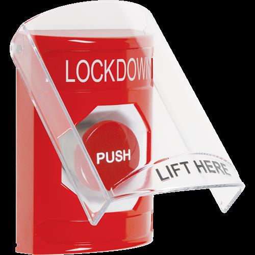 Safety Technology Red Momentary Stpr Stn W/Shield 'lockdown' English