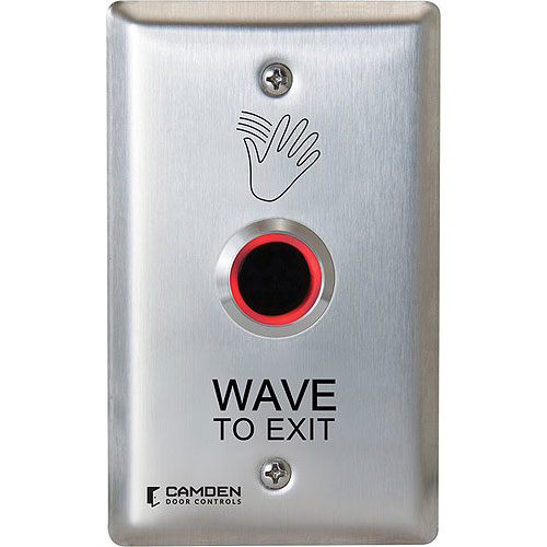 Camden CM-221/46  Valuewave™ 12/24 VDC Powered Touchless Switch 1 Relay, Single Gang, Stainless Steel Faceplate, with Light Ring, Wave to Exit Graphics