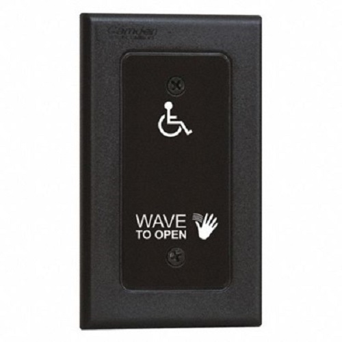 Camden CM-333/42  Surewave™ Hybrid Battery Powered Touchless Switch, 1 Relay, Single Gang, Black Faceplate, Hand & Wheelchair Icon