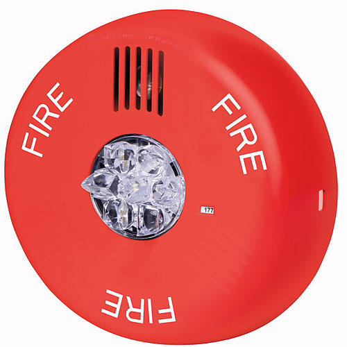 Eaton Eluxa ELHSRC Horn Strobe, LED, Ceiling, Red, FIRE, Clear Lens, 15/30/75/110/150/177 cd, 24V, Indoor