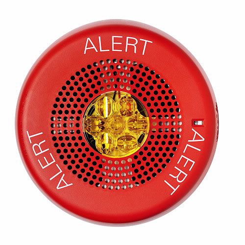 Eaton ELSPSTRC-ALA Eluxa LED High Fidelity Speaker Strobe, Red, Ceiling, 24VDC, 15/30/75/110/150/177CD, ALERT, Amber Lens