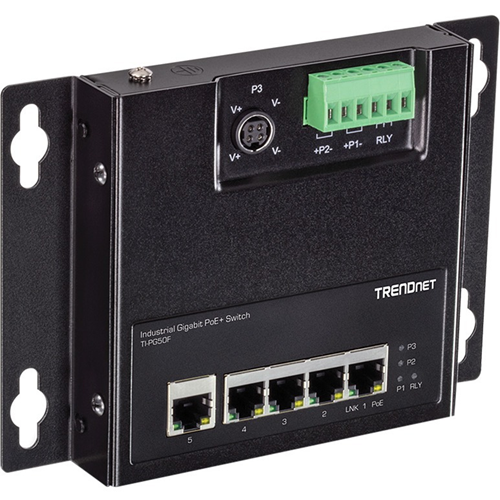 TRENDnet 5-Port Industrial Gigabit PoE+ Wall-Mounted Front Access Switch