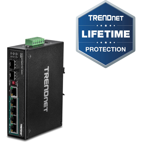 TRENDnet 6-Port Hardened Industrial Gigabit PoE+ DIN-Rail Switch