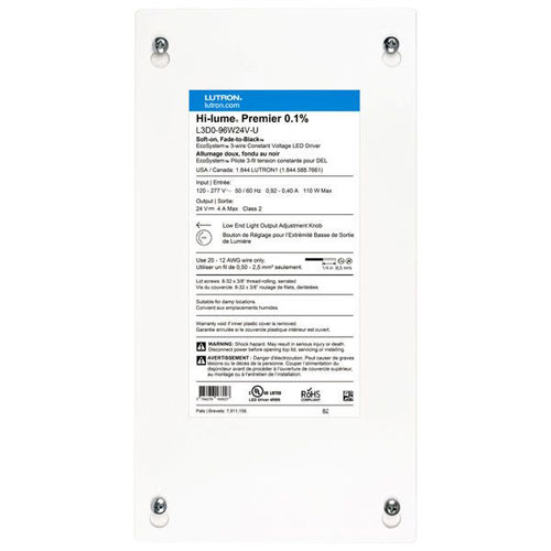 Lutron L3D0-96W24V-U Hi-lume Premier 0.1% EcoSystem Constant Voltage Driver 24 Volts DC 96 Watt Output