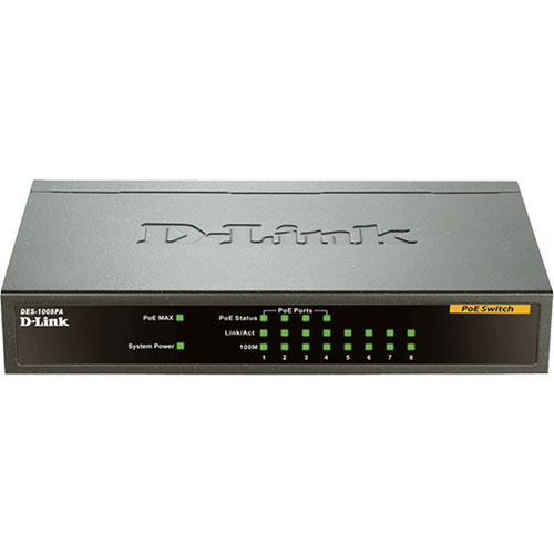 D-Link DES-1008PA 8-Port 10/100 Unmanaged Metal Desktop Switch with 4 PoE Ports