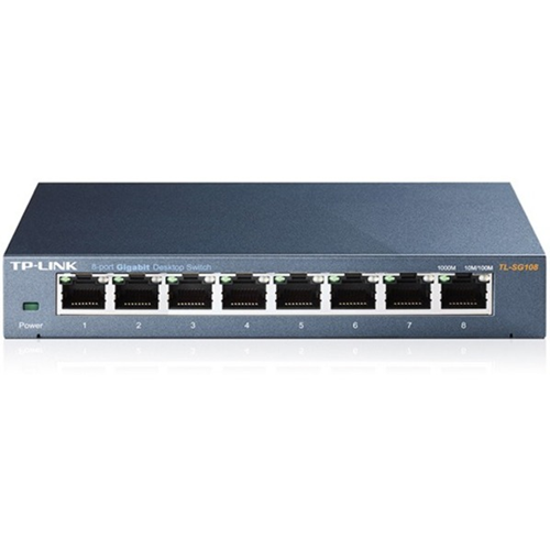 TP-LINK TL-SG108 8-Port 10/100/1000Mbps Desktop Gigabit Steel Cased Switch, IEEE 802.1p QoS, Up to 72% Power Saving