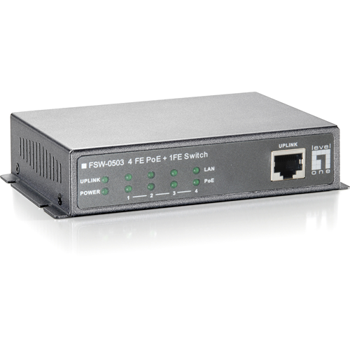 LevelOne FSW-0503 4-Port PoE w1-Port 10/100 Wall Mountable Switch