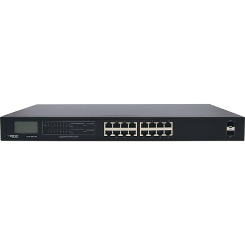 DITEK 16-Port Gigabit Ethernet PoE+ Switch