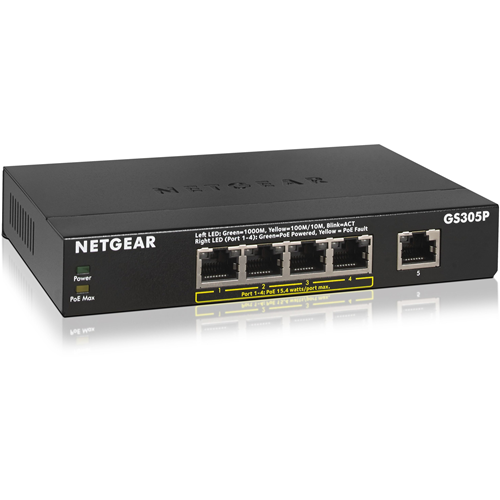 Netgear 5-Port PoE Gigabit Ethernet Unmanaged Switch with 4-port PoE (GS305P)