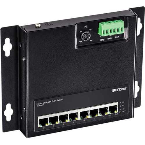 TRENDnet 8-Port Industrial Gigabit PoE+ Wall-Mount Front Access Switch