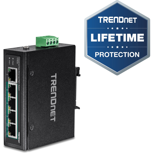 TRENDnet 5-Port Industrial Fast Ethernet PoE+ DIN-Rail Switch