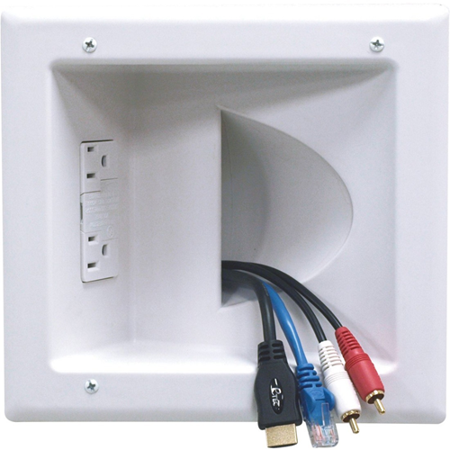 RECESSED LOW VOLTAGE MEDIA PLATE WITH DUPLEX SURGE SUPPRESSOR