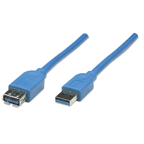 Manhattan SuperSpeed USB 3.0 A Male/A Female Extension Cable, 5Gbps, 6.5 ft (2m), Blue