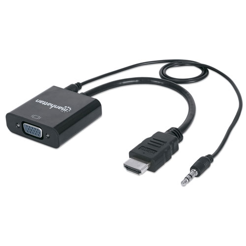 Manhattan HDMI Male to VGA Female Converter with Audio and Optional USB Micro-B Power Port - Retail Bag