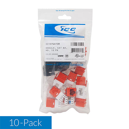 ICC IC107GATOR CAT6A RJ45 Keystone Jack for HD Style, 10-Pack, Orange