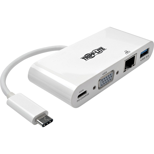 Tripp Lite USB C to VGA Multiport Video Adapter Converter w/ USB-A Hub, USB-C PD Charging Port & Gigabit Ethernet Port, Thunderbolt 3 Compatible, USB Type C to VGA, USB-C, USB Type-C