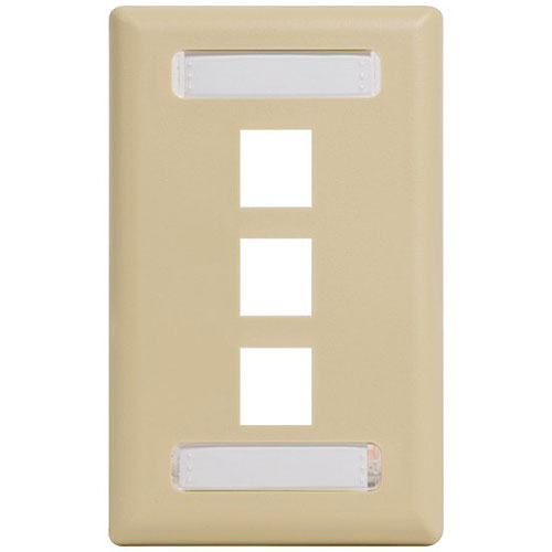 ICC IC107S03IV Station ID Faceplate with 3 Ports for EZ / HD Style in Single Gang, Ivory