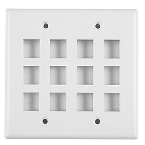 HellermannTyton FPDG12-W Dual Gang 12 Port Flush Mount Faceplate, ABS 94V-0, White, 1/pkg