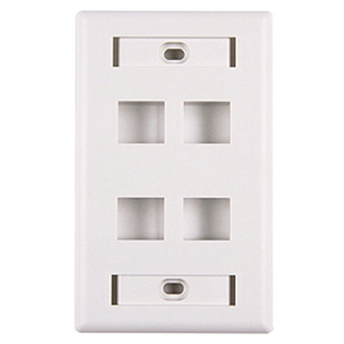 HellermannTyton FPIQUAD-W Single Gang 4 Port Faceplate With ID Windows, ABS 94V-0, White, 1/pkg