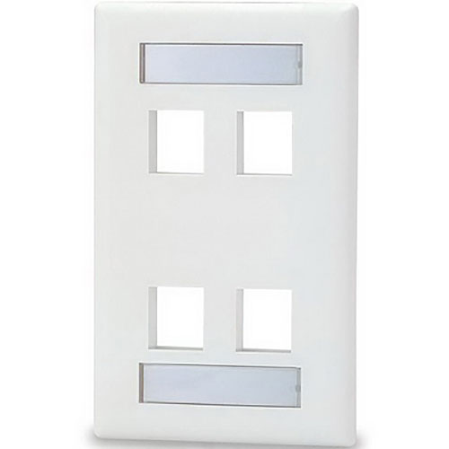 4 Port Keystone Faceplate W/Label Window