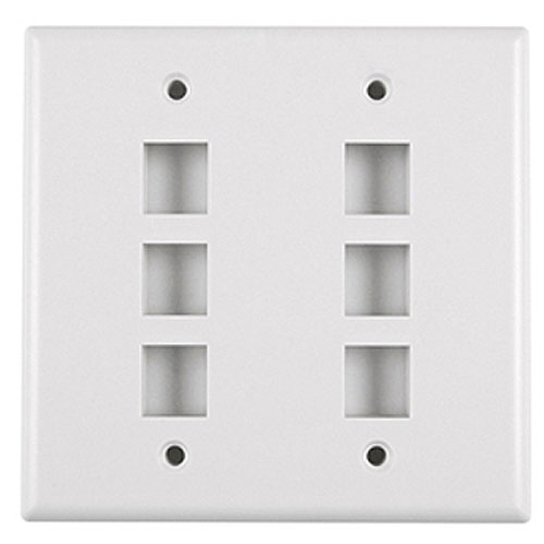 HellermannTyton FPDGSIX-W Dual Gang 6 Port Flush Mount Faceplate, ABS 94V-0, White, 1/pkg