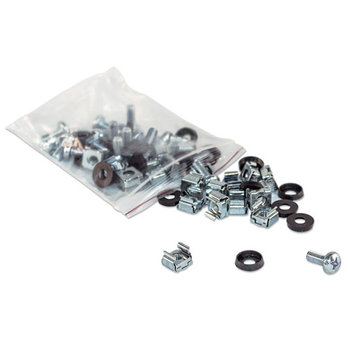 Intellinet Cage Nut Set (100 Pack), M6 Nuts, Bolts and Washers, Suitable for Network Cabinets/Server Racks, Plastic Storage Jar, Lifetime Warranty