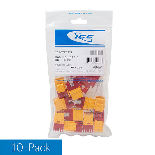 ICC IC107F6CYL CAT6 RJ45 Keystone Jack for HD Style, 25-Pack, Yellow