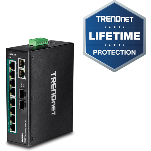 TRENDnet 10-Port Hardened Industrial Gigabit PoE+ DIN-Rail Switch