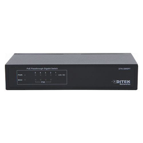 DITEK 5-Port Gigabit PoE+ Passthrough Switch